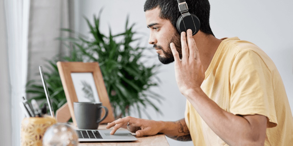 Person listening with headphones